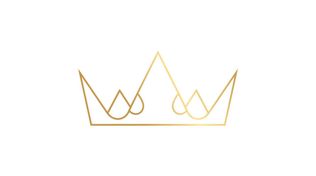 Minimalist gold crown symbol with geometric water droplets for luxury branding and elegant logo design