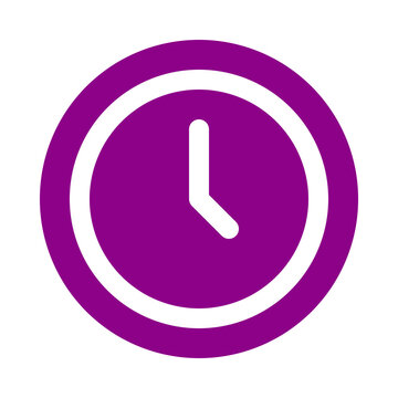 Purple flat clock icon symbol representing time management and schedule planning transparent background