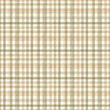 Watercolor micro tartan seamless pattern, neutral nursery minimalist check background in beige and olive green for kids fabric