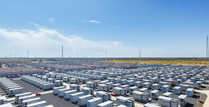 Close-Up Aerial View of the World's Largest Operational Energy Storage Power Station in Inner Mongolia, China