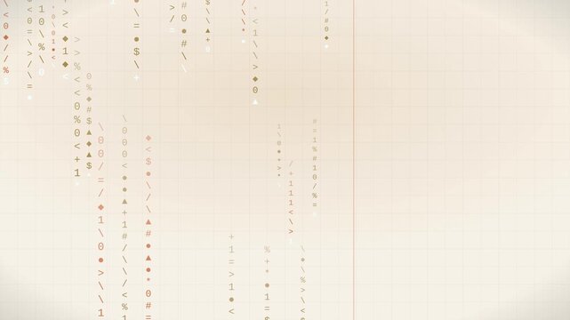 4K warm beige data streams with soft glowing glyphs falling, light cyber motion background