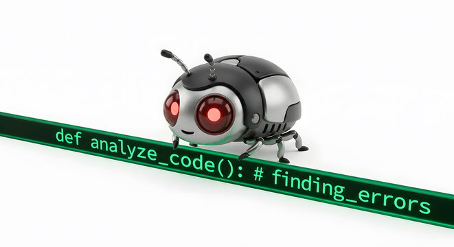 Small Cute Robotic Bug Finding Python Code Error