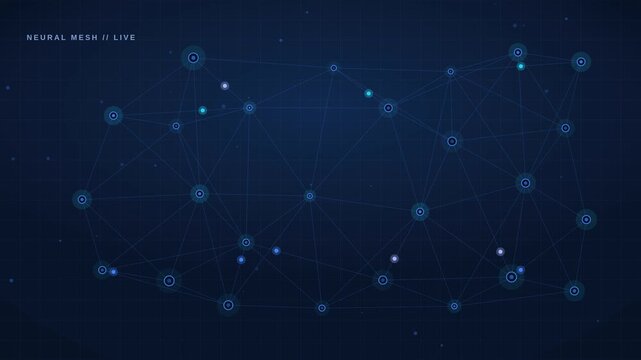 4K cobalt neural mesh with electric connections and light pulses, deep learning motion background