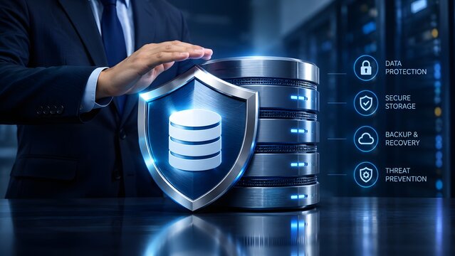 Robust data security measures protecting sensitive information within server infrastructure and maintaining business continuity through advanced cybersecurity protocols