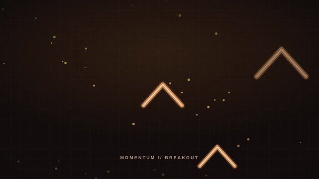 4K copper arrows rising in a fast shower with warm glowing particles, dark business growth motion background