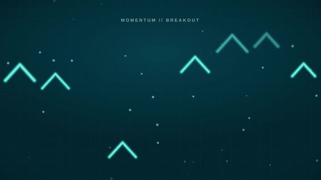 4K teal upward arrows with top caption and rising particles, success concept motion backdrop