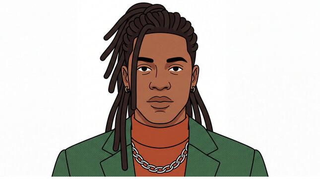Stylish man with dreadlocks vector illustration portrait