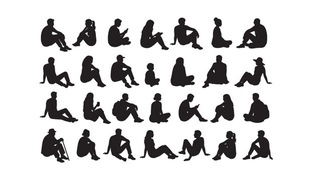 Isometric People Sitting Silhouette