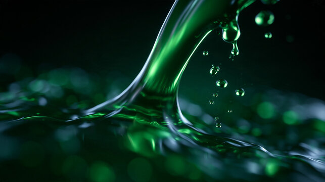 Green Viscous Liquid Gel Pouring with Floating Droplets