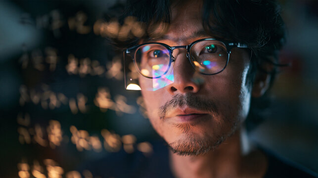 Asian Engineer Testing Augmented Reality Smart Glasses