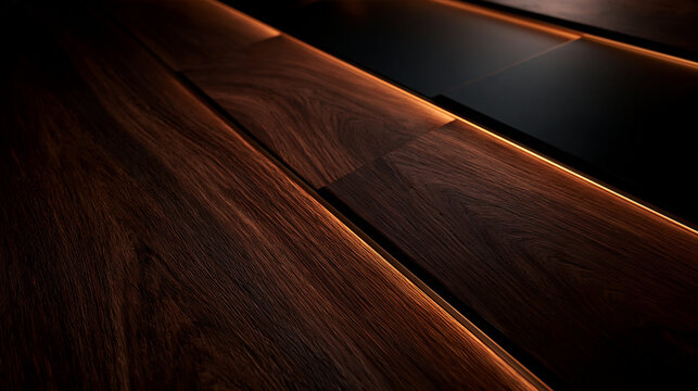 Modern Luxury Dark Wood Flooring with Warm LED Strip Lighting