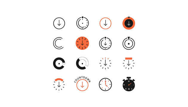 Countdown timer icons set for time management and deadline tracking
