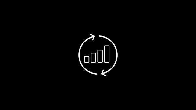 Bar Chart with Rotating Arrows Icon Animation for Business Analytics and Data Sync Concept