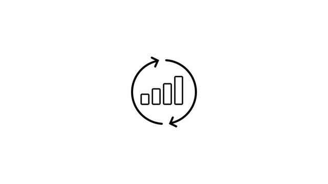 Bar Chart with Rotating Arrows Icon Animation for Business Analytics and Data Sync Concept