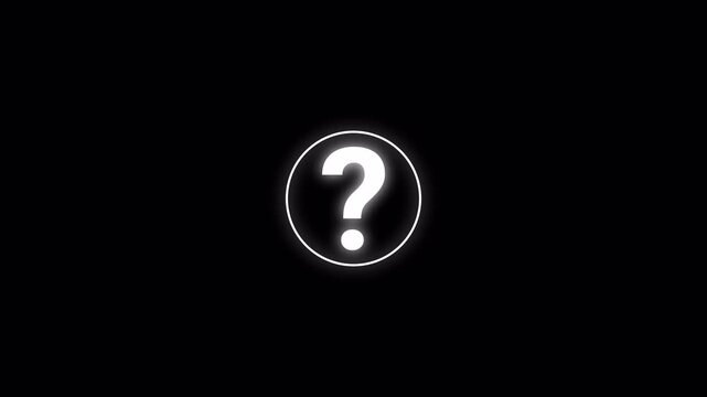 Glowing neon question mark animation with trans parent background in 4k.