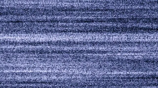 Blue TV Static Noise Background With Horizontal Glitch Lines and Vintage Analog Interference Texture