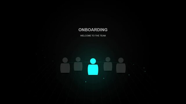 Onboarding animation: New team member welcome, glowing icon in group