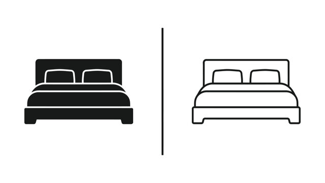 Two bed icons representing different line weights and styles for interior design or bedroom related concepts