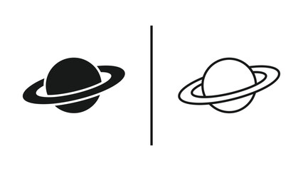 Two contrasting saturn planet icons with solid and outline styles on a white background for astronomy and space exploration concepts © Shafia
