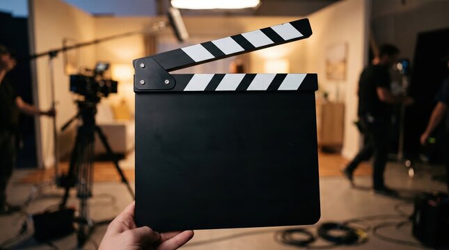 Clapperboard on a movie production set scene