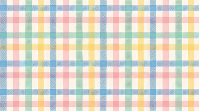 Colorful plaid pattern with pastel intersecting lines on a white background