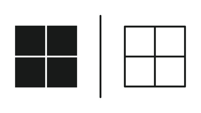 Black and white grid layouts with four squares and a vertical line illustration on a transparent background