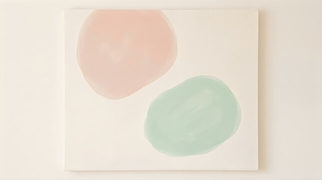 Abstract painting with soft pink and green circles on a white canvas