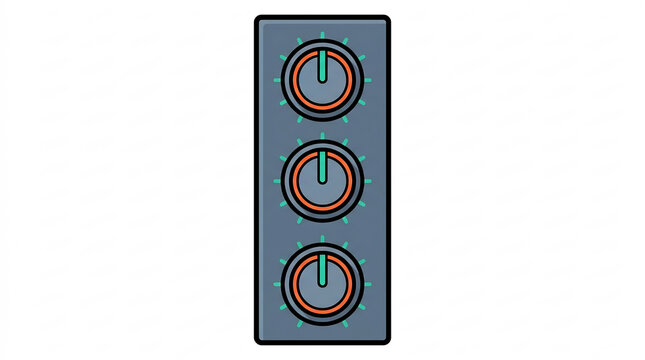 Control panel illustration with three rotating dials on white