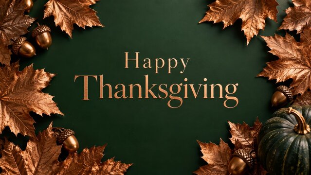 Happy Thanksgiving Celebration With Autumn Leaves and Decorations