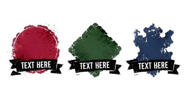 Three colorful grunge textured banners with copy space ribbons