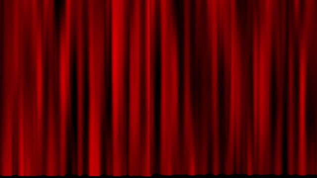 Red theater curtains opening and closing on a dark stage for grand performance premiere