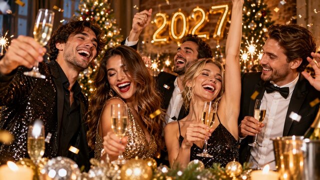 Celebration With Friends at a New Year Party in 2027