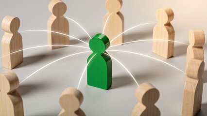 Obraz premium Green leader figure connecting with diverse team members in network concept illustration