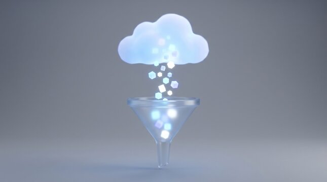 Glowing Cloud Data Funnel 3D Render