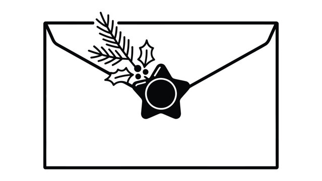 Christmas Invitation: A stylized illustration of a white envelope adorned with festive Christmas sprigs and a star seal, conveying a sense of holiday cheer and seasonal greetings.