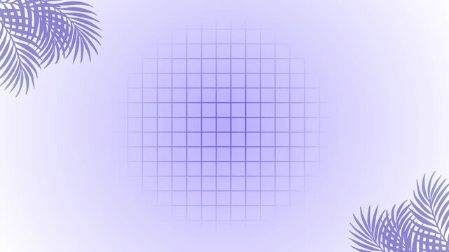 Abstract purple palm leaf motion background with soft glowing grid