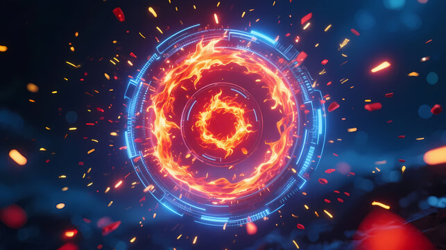 Red energy vortex with blue tech halo