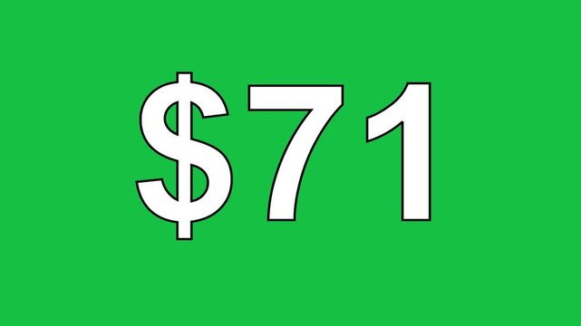 71 dollar sign animation on a solid green screen background.