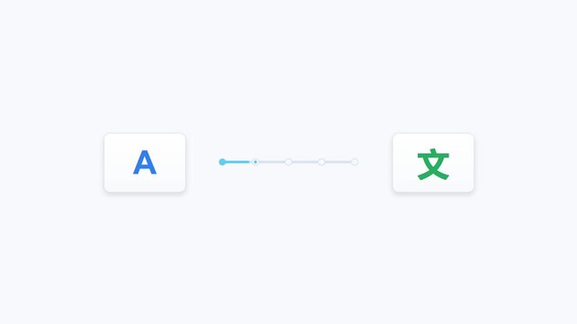 Language translation interface showing digital progress animation