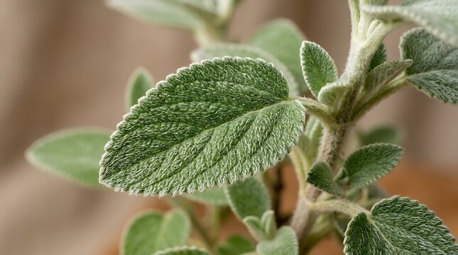 Close up of fuzzy green leaves of a Plectranthus plant in natural