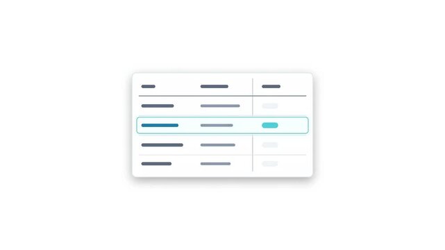 Animated UI elements featuring a search icon and data table selection for business analytics and database management.