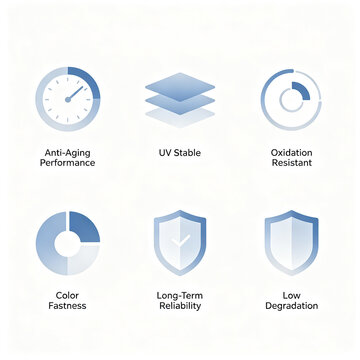 The simple function icon represents the concept of anti-aging, anti ultraviolet and anti-oxidation, which is applicable to the introduction of polymer materials and coating products.
