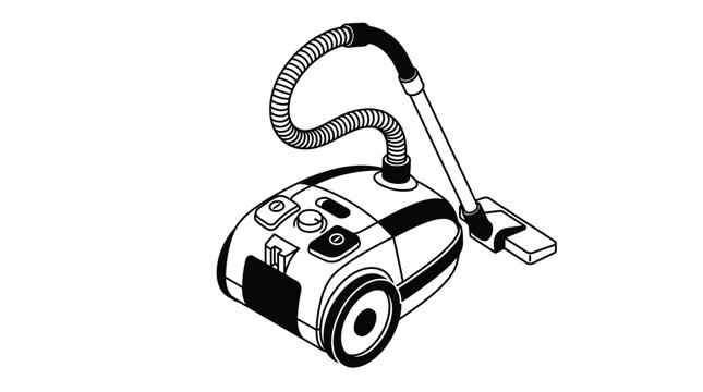 Modern black and white isometric vacuum cleaner vector illustration for household cleaning appliance concepts