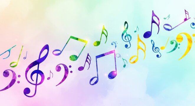 Vibrant musical notes floating in a colorful abstract composition