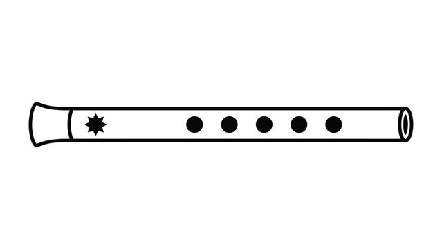 Whistle Wind Instrument Illustration: A simple line art illustration of a whistle, a traditional wind instrument with six finger holes and a flared mouthpiece, ideal for musical or educational themes.