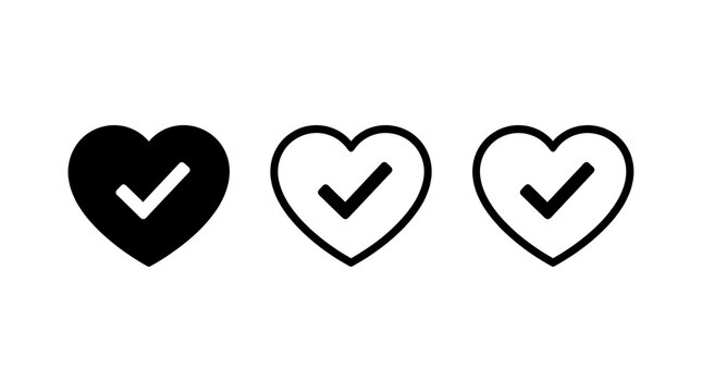 Black heart icons with checkmarks