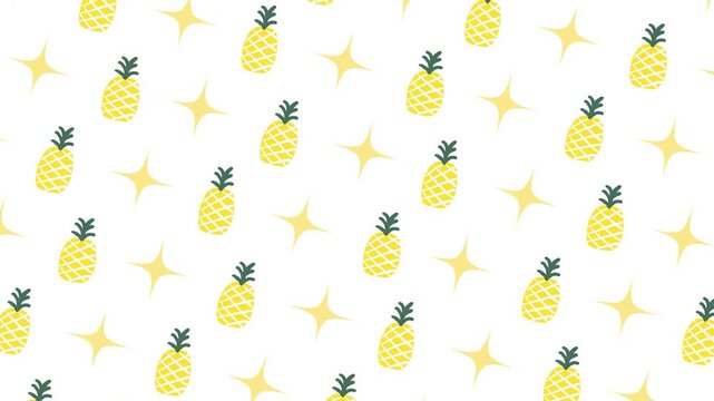 Seamless looping pattern background of pineapples and yellow stars