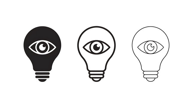 Creative lightbulb icons with eye designs