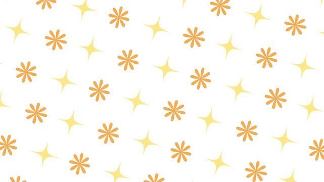 Abstract seamless background with orange flowers and yellow stars