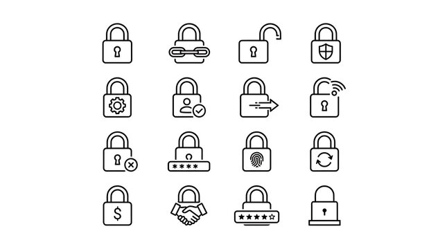 Flat security padlocks icon set with different styles